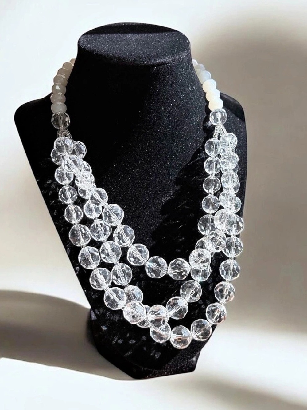 Vintage Multi-Strand Faceted Crystal Statement Necklace | Frosted Bead Accent &